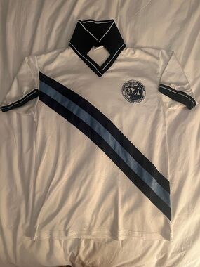 Vintage Baby Blue/Navy Stripe and White Women’s Soccer Jersey M